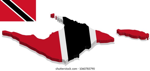 Isometric map of Trinidad and Tobago with flag texture, capital.