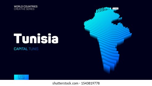 Isometric map of Tunisia with blue hexagon lines