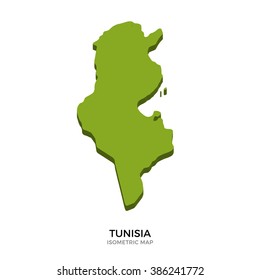 Isometric map of Tunisia detailed vector illustration. Isolated 3D isometric country concept for infographic