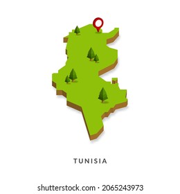 Isometric Map of Tunisia. Simple 3D Map. Vector Illustration - EPS 10 Vector