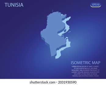 Isometric map of Tunisia. Vector modern on blue background. Isolated 3D isometric concept for infographic. Vector illustration. EPS 10.