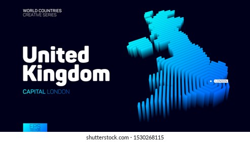 Isometric map of United Kingdom with blue hexagon lines