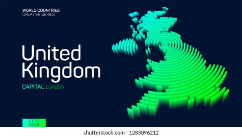 Isometric Map Of United Kingdom With Neon Circle Lines