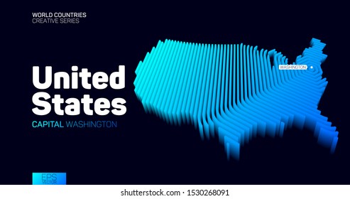 Isometric map of United States with blue hexagon lines