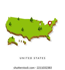 Isometric Map of United States. Simple 3D Map. Vector Illustration - EPS 10 Vector