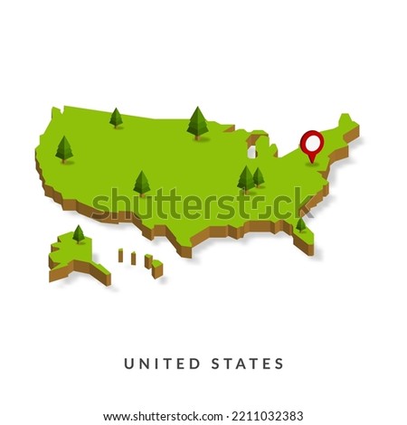 Isometric Map of United States. Simple 3D Map. Vector Illustration - EPS 10 Vector