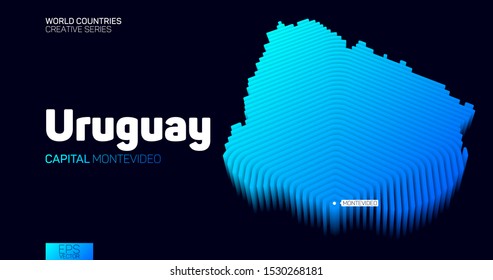 Isometric map of Uruguay with blue hexagon lines