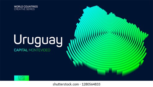 Isometric map of Uruguay with neon circle lines