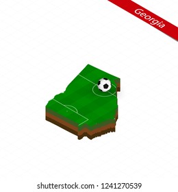 Isometric map of US state Georgia with soccer field. Football ball in center of football pitch. Vector soccer illustration.