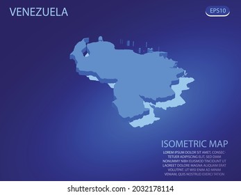 Mapa isométrico de Venezuela. Vector moderno de fondo azul. Concepto isométrico 3D aislado para infografía. Ilustración vectorial. EPS 10.