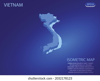 Isometric map of Vietnam. Vector modern on blue background. Isolated 3D isometric concept for infographic. Vector illustration. EPS 10.