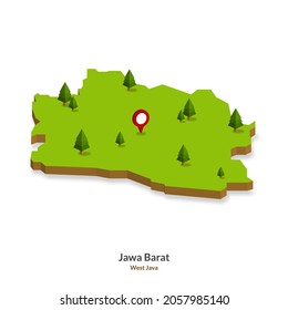 Mapa isométrico de la provincia de Java Occidental, Indonesia. Mapa 3D simple. Ilustración de vectores - Vector EPS 10