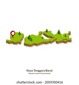 Isometric Map of West Nusa Tenggara Province, Indonesia. Simple 3D Map. Western Lesser Sunda Islands Vector Illustration - EPS 10 Vector