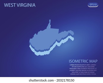 Isometric map of West Virginia. Vector modern on blue background. Isolated 3D isometric concept for infographic. Vector illustration. EPS 10.