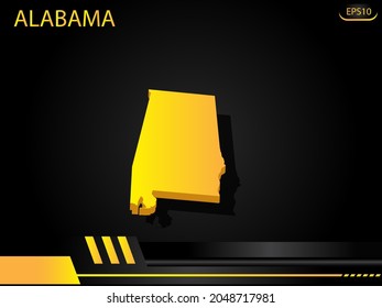 mapa isométrico amarillo de Alabama sobre el concepto de innovación en el diseño de cuadros negros de fondo. para diseño de imágenes de texto y mensajes.Ilustración vectorial.