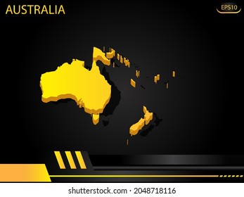 mapa isométrico amarillo de Australia sobre el concepto de innovación de diseño de marco negro amarillo de fondo. para diseño de imágenes de texto y mensajes.Ilustración vectorial.