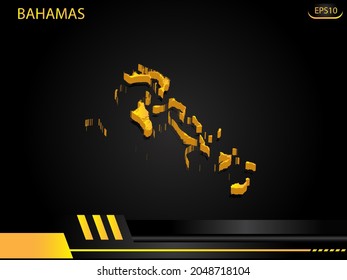 mapa isométrico amarillo de las Bahamas sobre el concepto de innovación en el diseño de cuadros negros de fondo. para diseño de imágenes de texto y mensajes.Ilustración vectorial.