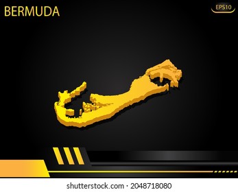 isometric map yellow of Bermuda on background yellow black frame design innovation concept. for text and message artwork design.Vector Illustration.