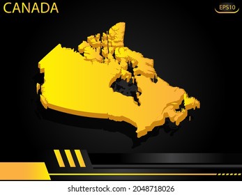 isometric map yellow of Canada on background yellow black frame design innovation concept. for text and message artwork design.Vector Illustration.