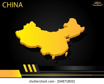 isometric map yellow of China on background yellow black frame design innovation concept. for text and message artwork design.Vector Illustration.