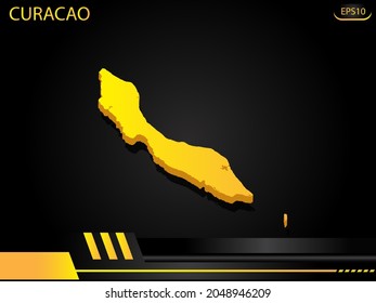 isometric map yellow of Curacao on background yellow black frame design innovation concept. for text and message artwork design.Vector Illustration.