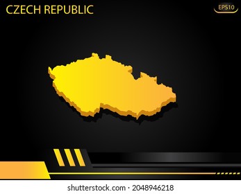 isometric map yellow of Czech Republic on background yellow black frame design innovation concept. for text and message artwork design.Vector Illustration.