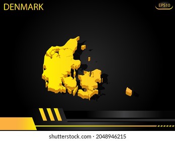isometric map yellow of Denmark on background yellow black frame design innovation concept. for text and message artwork design.Vector Illustration.