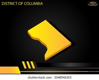 mapa isométrico amarillo del Distrito de Columbia sobre el concepto de innovación de diseño de marco amarillo negro de fondo. para diseño de imágenes de texto y mensajes.Ilustración vectorial.