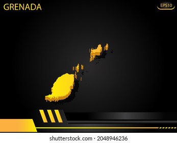 isometric map yellow of Grenada on background yellow black frame design innovation concept. for text and message artwork design.Vector Illustration.