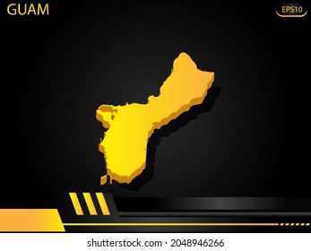 isometric map yellow of Guam on background yellow black frame design innovation concept. for text and message artwork design.Vector Illustration.