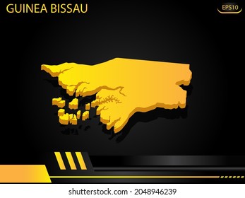 isometric map yellow of Guinea Bissau on background yellow black frame design innovation concept. for text and message artwork design.Vector Illustration.