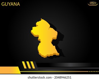 isometric map yellow of Guyana on background yellow black frame design innovation concept. for text and message artwork design.Vector Illustration.