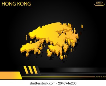 isometric map yellow of Hong Kong on background yellow black frame design innovation concept. for text and message artwork design.Vector Illustration.