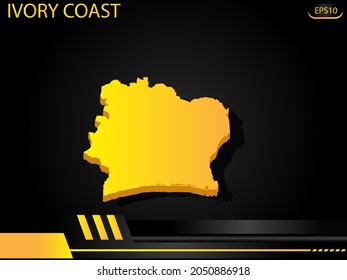 isometric map yellow of Ivory Coast  on background yellow black frame design innovation concept. for text and message artwork design.Vector Illustration.