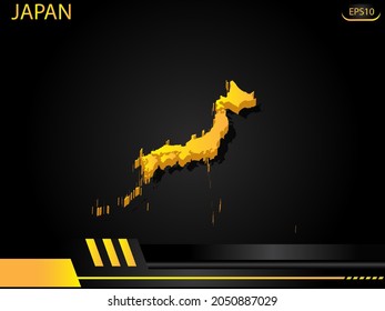 isometric map yellow of Japan on background yellow black frame design innovation concept. for text and message artwork design.Vector Illustration.