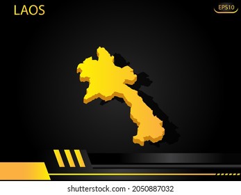 isometric map yellow of Laos on background yellow black frame design innovation concept. for text and message artwork design.Vector Illustration.