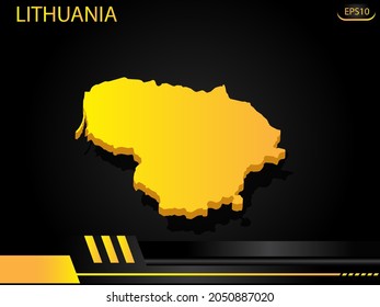 isometric map yellow of Lithuania on background yellow black frame design innovation concept. for text and message artwork design.Vector Illustration.