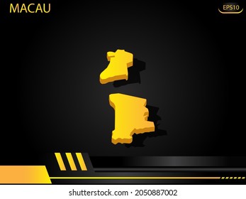mapa isométrico amarillo de Macao sobre el concepto de innovación en el diseño de cuadros negros de fondo. para diseño de imágenes de texto y mensajes.Ilustración vectorial.