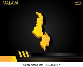 isometric map yellow of Malawi on background yellow black frame design innovation concept. for text and message artwork design.Vector Illustration.