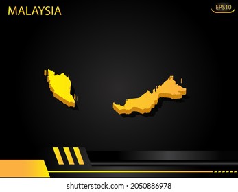 isometrische Karte gelb von Malaysia auf dem Hintergrund gelben schwarzen Rahmen Design Innovationskonzept. für Text- und Nachrichtendesign.Vektorgrafik.