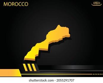 isometric map yellow of Morocco on background yellow black frame design innovation concept. for text and message artwork design.Vector Illustration.