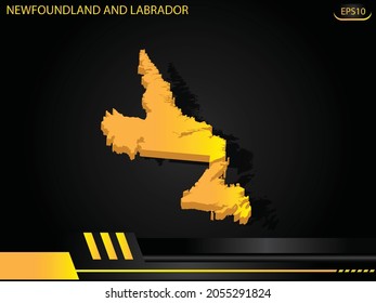isometric map yellow of Newfoundland and Labrador on background yellow black frame design innovation concept. for text and message artwork design.Vector Illustration.