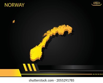 isometric map yellow of Norway on background yellow black frame design innovation concept. for text and message artwork design.Vector Illustration.