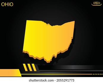 mapa isométrico amarillo de Ohio sobre el concepto de innovación en el diseño de cuadros negros de fondo. para diseño de imágenes de texto y mensajes.Ilustración vectorial.