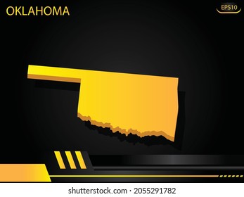 isometrische Karte gelb von Oklahoma auf dem Hintergrund gelben schwarzen Rahmen Design Innovationskonzept. für Text- und Nachrichtendesign.Vektorgrafik.