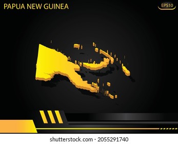 isometric map yellow of Papua New Guinea on background yellow black frame design innovation concept. for text and message artwork design.Vector Illustration.