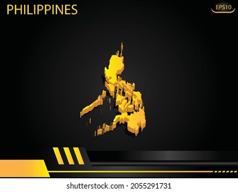 mapa isométrico amarillo de Filipinas
 sobre el concepto de innovación en el diseño del marco negro amarillo de fondo. para diseño de imágenes de texto y mensajes.Ilustración vectorial.