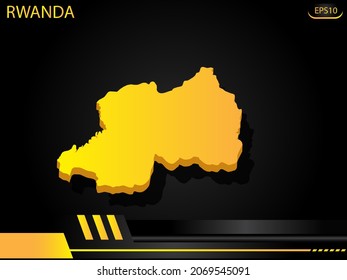 mapa isométrico amarillo de Ruanda sobre el concepto de innovación de diseño de marco amarillo negro. para diseño de imágenes de texto y mensajes.Ilustración vectorial.