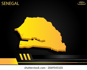 isometrische Karte gelb von Senegal auf dem Hintergrund gelben schwarzen Rahmen Design Innovationskonzept. für Text- und Nachrichtendesign.Vektorgrafik.