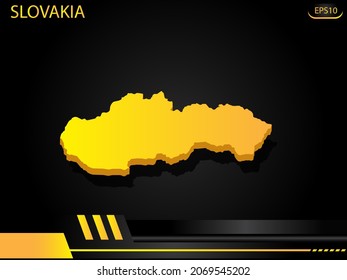 isometric map yellow of Slovakia on background yellow black frame design innovation concept. for text and message artwork design.Vector Illustration.